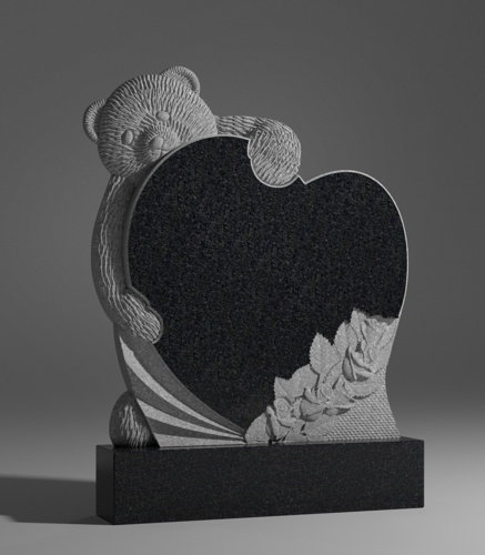 Памятник Мишка с сердцем и розами КРП105